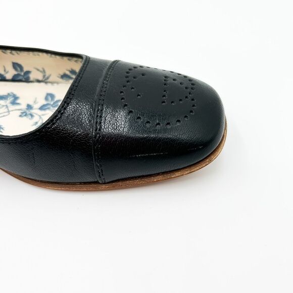 Gucci Hills GG Ballet Flat Black Cap Toe Double G Logo Leather 38, 8 - Picture 11 of 13